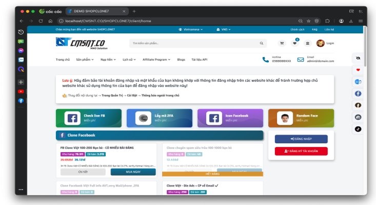 Mã nguồn[SHOPCLONE7] Bản 6.2.2 Thiết kế website bán nguyên liệu ADS tự động